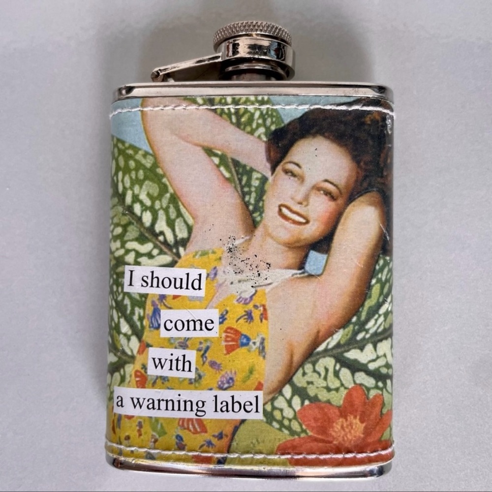 Vintage 1950-Style Anne Taintor Stainless Steel Colorful Pocket Flask Funny Text